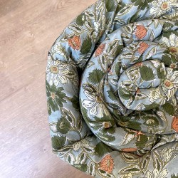 Sofa cover ou matelas fleuri et rayé - meera bleu / vert