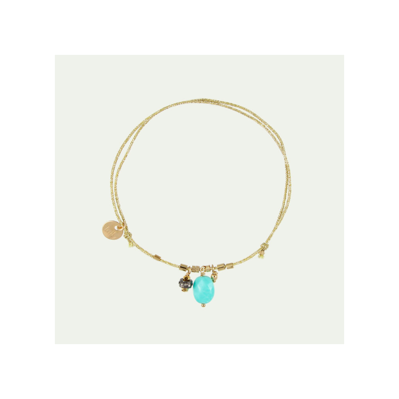 Bracelet cordon en turquoise d'amazonie et nylon doré - Julie Bonzom Bracelet cordon en turquoise d'amazonie et nylon doré - Julie Bonzom