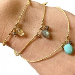 Bracelet cordon en turquoise d'amazonie et nylon doré - Julie Bonzom