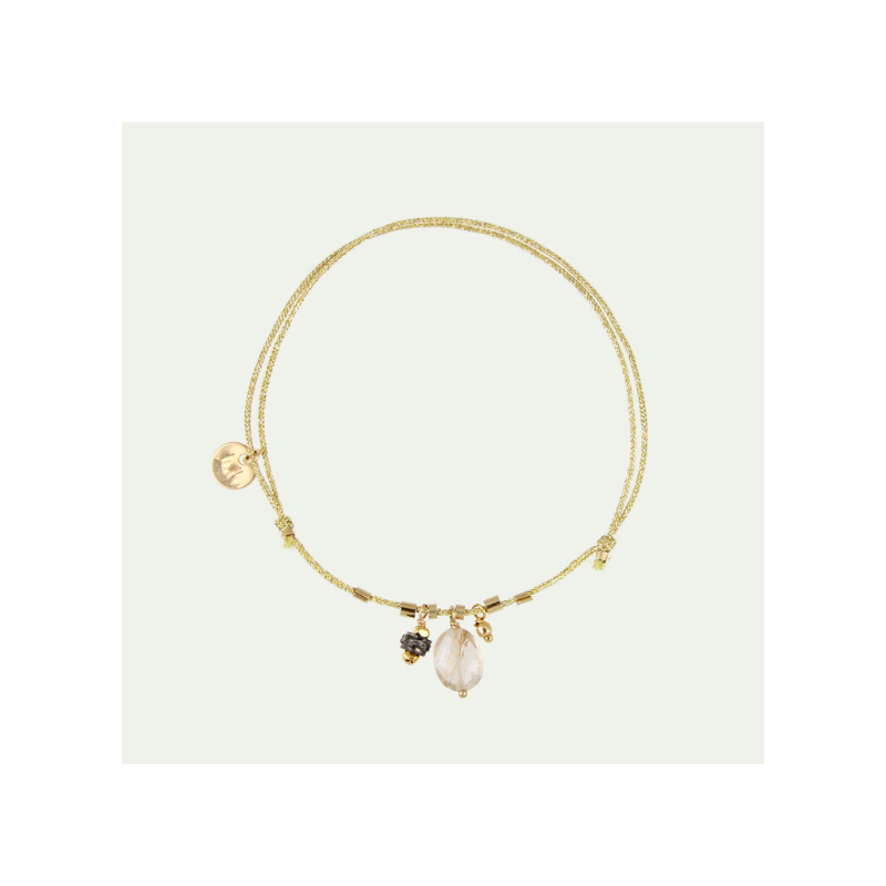 Bracelet cordon en quartz rutile doré et nylon doré - Julie Bonzom Bracelet cordon en quartz rutile doré et nylon doré - Julie Bonzom
