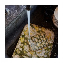 Plateau fleuri petit modèle - Vert et jaune