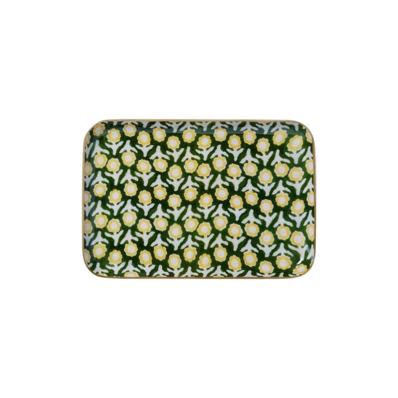Plateau fleuri grand modèle - Vert et jaune