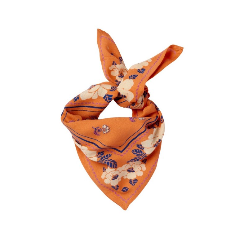 Foulard indien couleur clémentine, imprimé au block print de la marque Bonheur du Jour - 60x60cm Foulard indien couleur clémentine, imprimé au block print de la marque Bonheur du Jour - 60x60cm