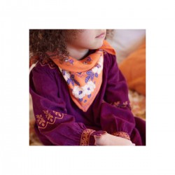 Foulard indien couleur clémentine, imprimé au block print de la marque Bonheur du Jour - 60x60cm