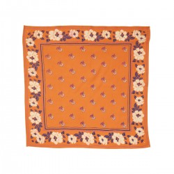 Foulard indien couleur clémentine, imprimé au block print de la marque Bonheur du Jour - 60x60cm
