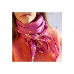 Foulard indien couleur fuchsia, imprimé au block print de la marque Bonheur du Jour - 100x100cm