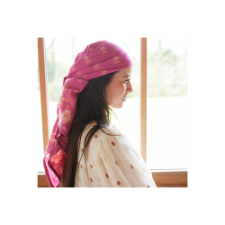 Foulard indien couleur fuchsia, imprimé au block print de la marque Bonheur du Jour - 100x100cm
