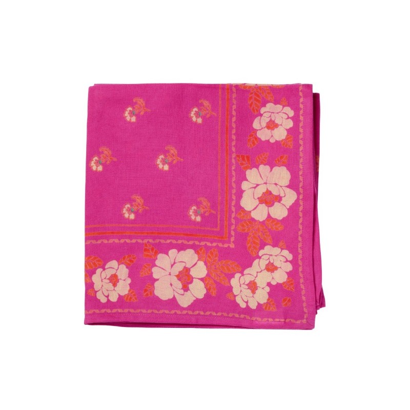 Foulard indien couleur fuchsia, imprimé au block print de la marque Bonheur du Jour - 100x100cm Foulard indien couleur fuchsia, imprimé au block print de la marque Bonheur du Jour - 100x100cm