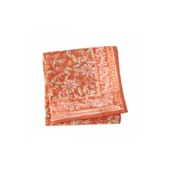 Foulard indien couleur terracotta, imprimé au block print de la marque Bonheur du Jour - 100x100cm