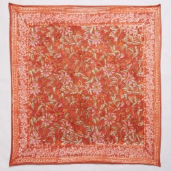 Foulard indien couleur terracotta, imprimé au block print de la marque Bonheur du Jour - 100x100cm