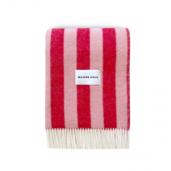 Plaid 100% Laine à motif Rayures, rose & rouge - Maison Deux