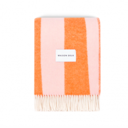 Plaid 100% Laine à motif Rayures irrégulières, rose & orange - Maison Deux