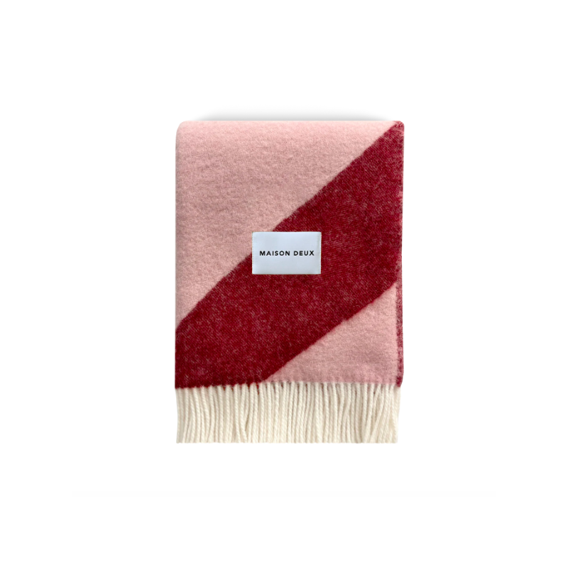 Plaid 100% Laine à motif Tourbillon, rose & bordeaux - Maison Deux