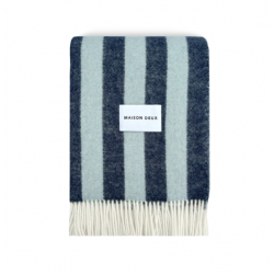 Plaid 100% Laine à motif Rayures, bleu clair & bleu foncé - Maison Deux