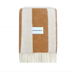 Plaid 100% Laine à motif Rayures irrégulières, camel - Maison Deux