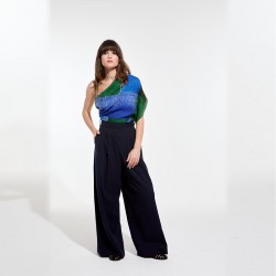 Pantalon large en coton, bleu marine - Ma Poésie
