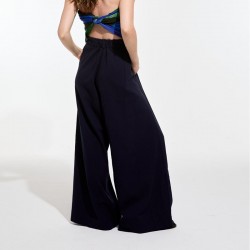 Pantalon large en coton, bleu marine - Ma Poésie