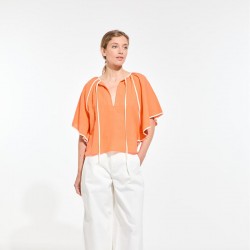Top évasé en coton, orange avec liseré blanc - Ma Poésie