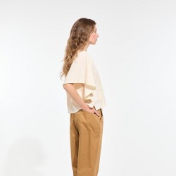 Top évasé en coton, écru avec liseré jaune - Ma Poésie