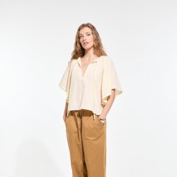 Top évasé en coton, écru avec liseré jaune - Ma Poésie