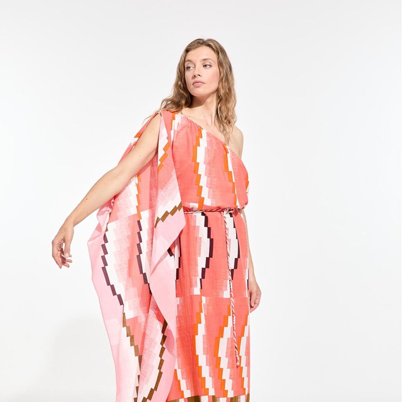 Robe Aurore, one shoulder à motifs quartz - Ma Poésie