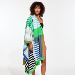 Drap de plage à motifs Riviera, couleur vert et bleu - Ma Poésie