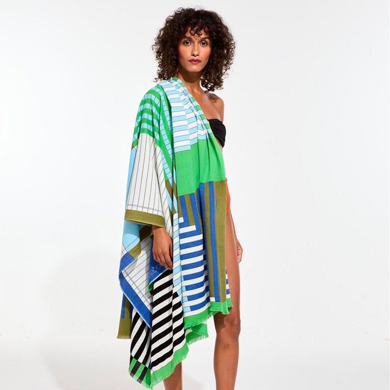 Drap de plage à motifs Riviera, couleur vert et bleu - Ma Poésie