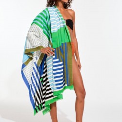 Drap de plage à motifs Riviera, couleur vert et bleu - Ma Poésie