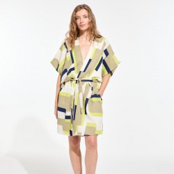 Kimono nid d'abeille à motifs Arum, couleur lime - Ma Poésie