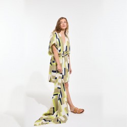 Kimono nid d'abeille à motifs Arum, couleur lime - Ma Poésie