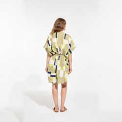 Kimono nid d'abeille à motifs Arum, couleur lime - Ma Poésie
