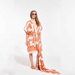 Kimono nid d'abeille à motifs Arum, couleur blush - Ma Poésie