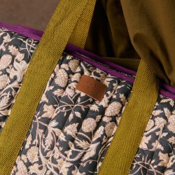 Sac 36h Lilio kaki et violet à motifs indien - Louise Misha