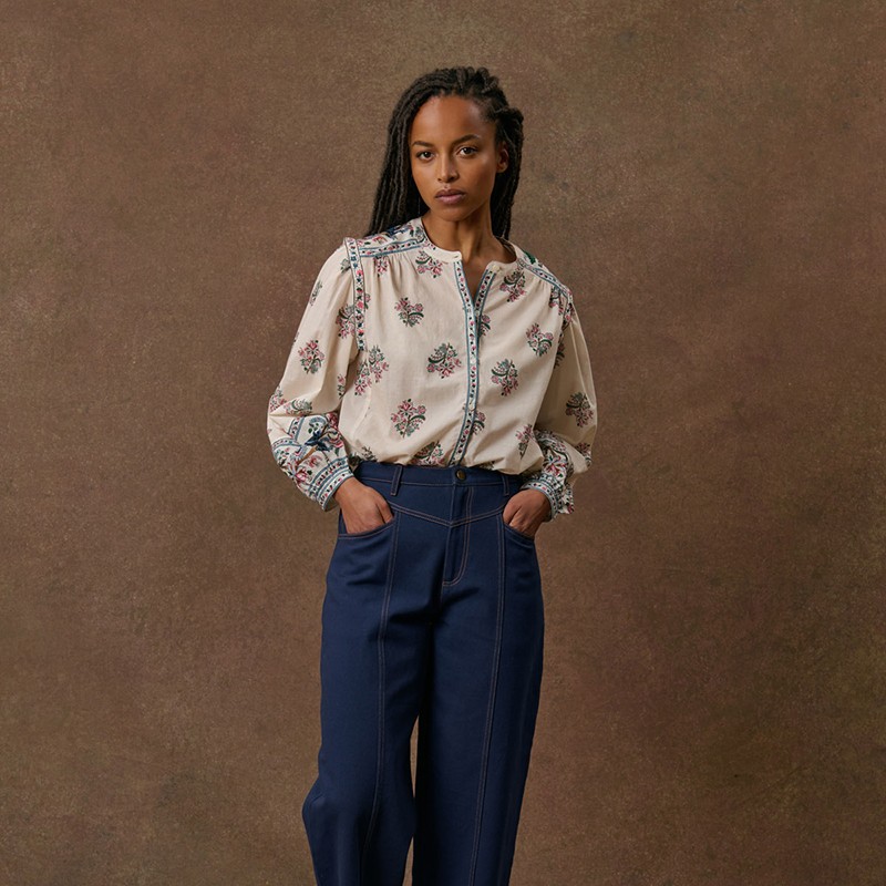 Blouse Jane à motifs indiens crème - Louise Misha