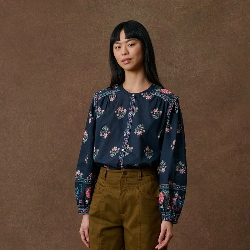 Blouse Jane à motifs indiens bleu nuit - Louise Misha
