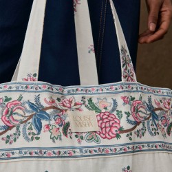 Sac tote bag Beverly à motifs indien crème - Louise Misha