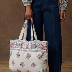 Sac tote bag Beverly à motifs indien crème - Louise Misha